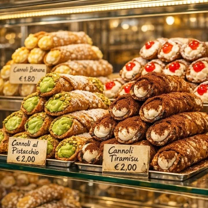 Cannoli sacri dall'aspetto delizioso con ripieno cremoso.