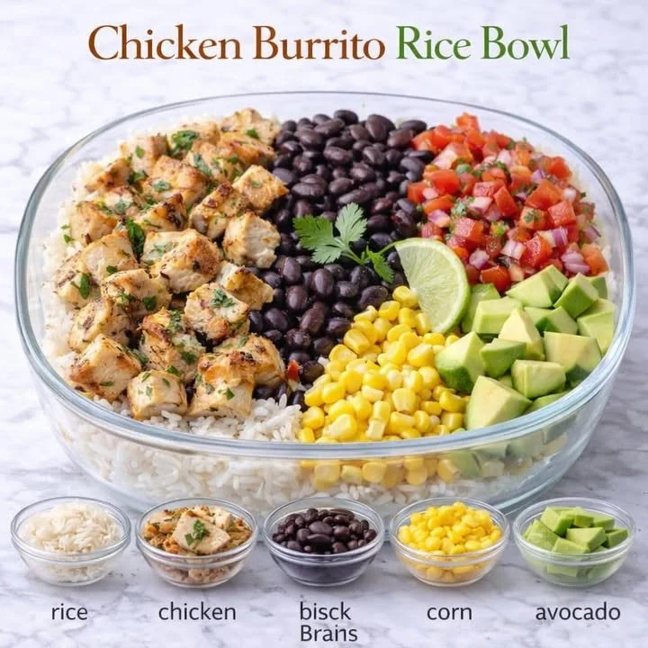 Delicious Chicken Burrito Rice Bowl recipe with fresh ingredients and vibrant colors