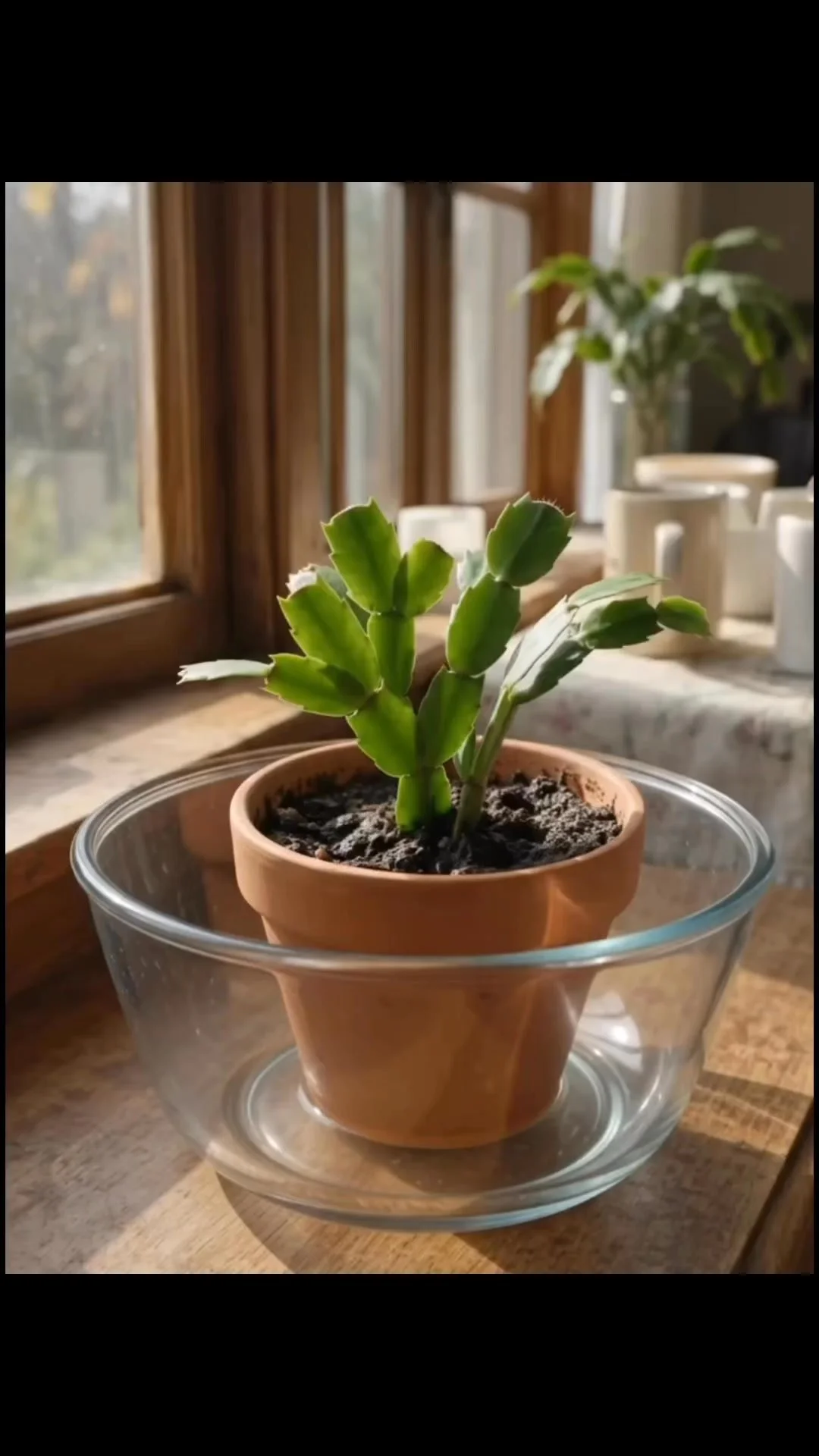 Christmas cactus with new growth using the Root Trick Method