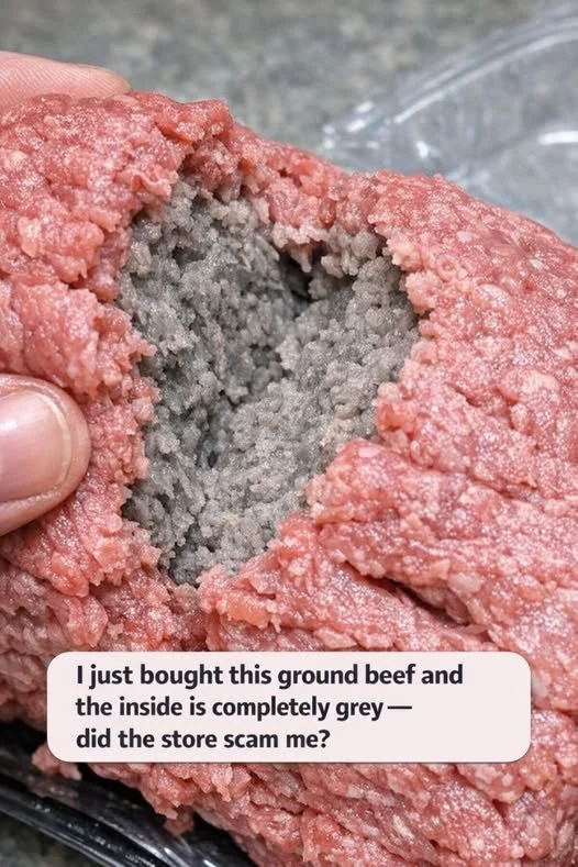 Ground beef with a grey interior, exploring safety and store practices.