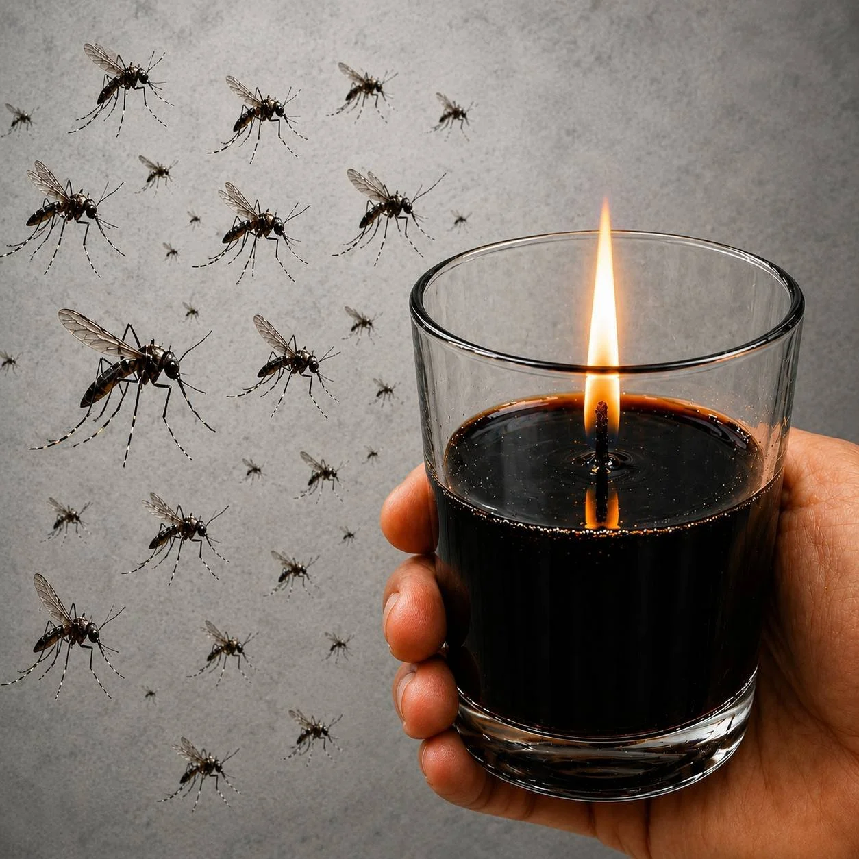 Homemade candle for repelling insects with natural ingredients.