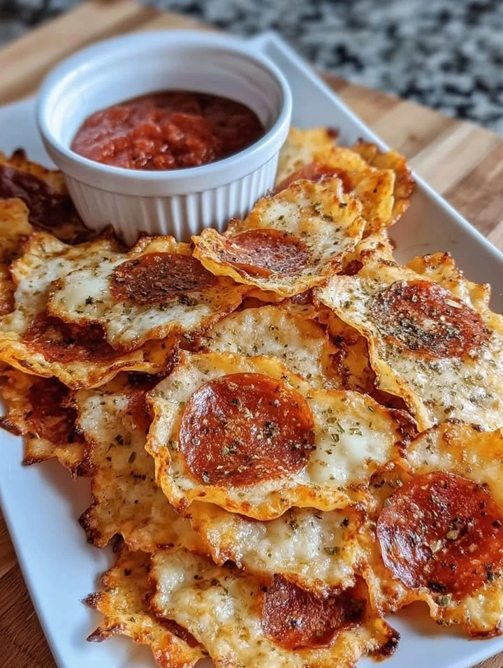 Homemade ingredient pizza chips ready to be served.