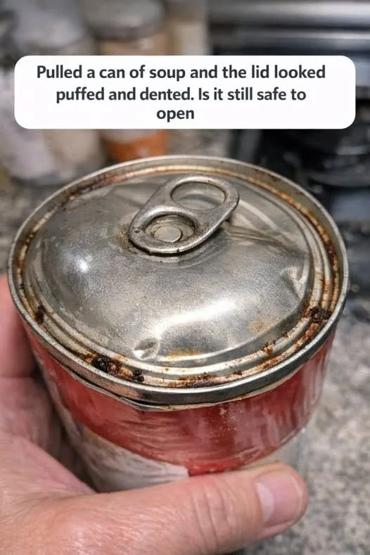 Puffed and dented can of soup safety check