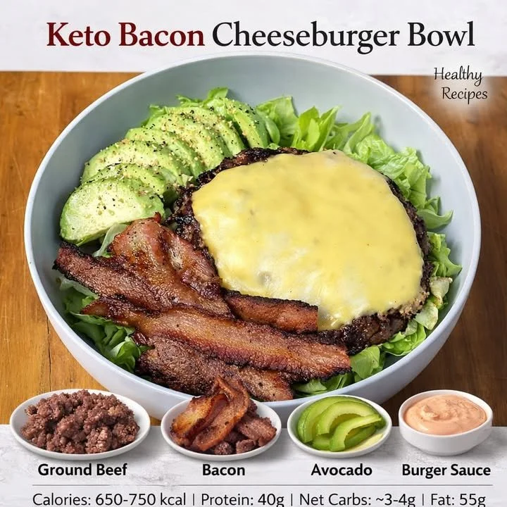 Keto Bacon Cheeseburger Bowl with fresh ingredients and flavors