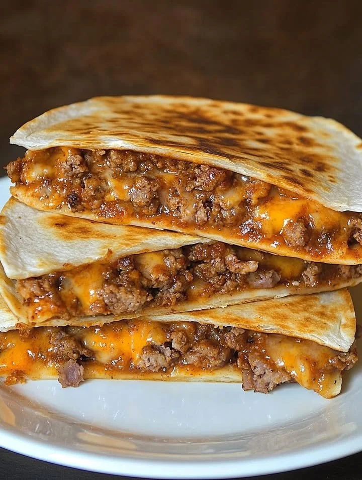 Keto Cheeseburger Quesadillas recipe with melted cheese and juicy beef filling.
