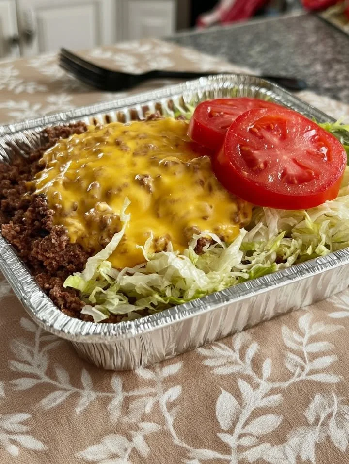 Delicious Keto Cheesy Burger Bowl Melt served in a colorful bowl