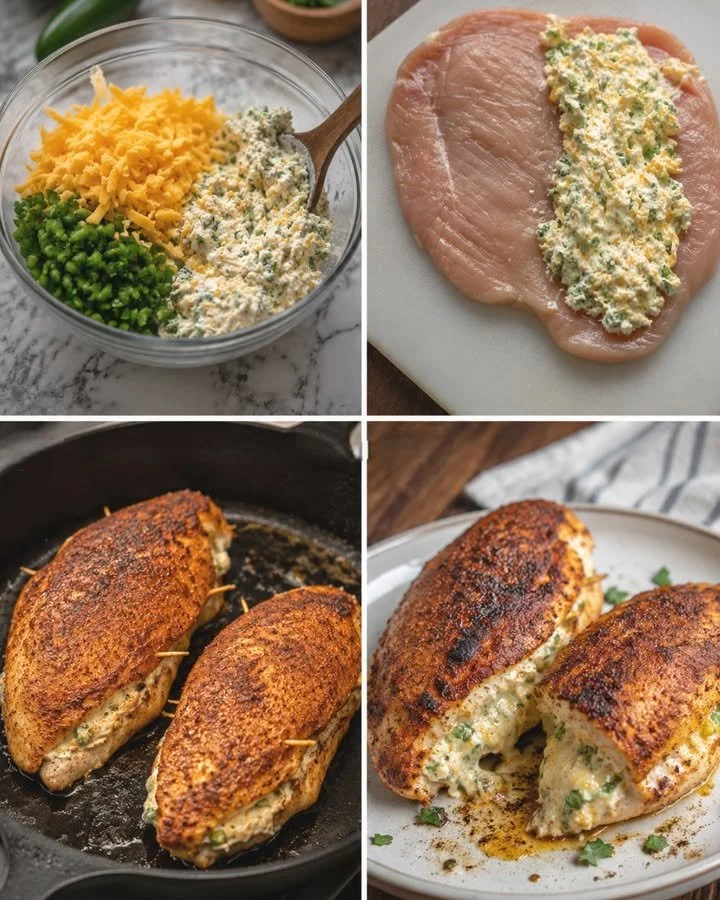 Keto Jalapeño Popper Stuffed Chicken on a plate, garnished and ready to serve.