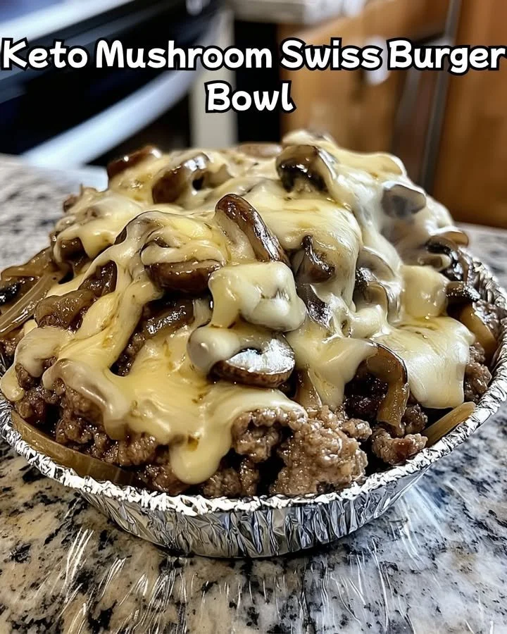 Keto Mushroom Swiss Burger Bowl with fresh ingredients and toppings