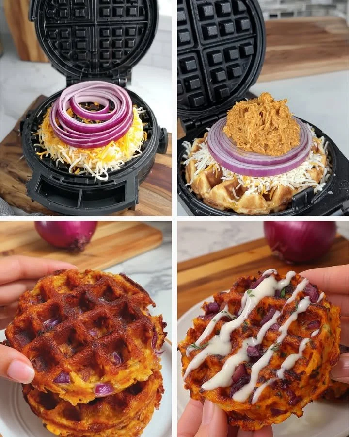Keto Savory Chicken Chaffle served as a waffle sandwich