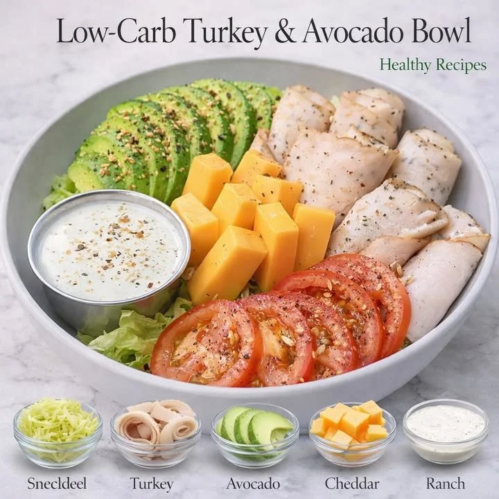 Low-carb turkey avocado bowl loaded with fresh ingredients