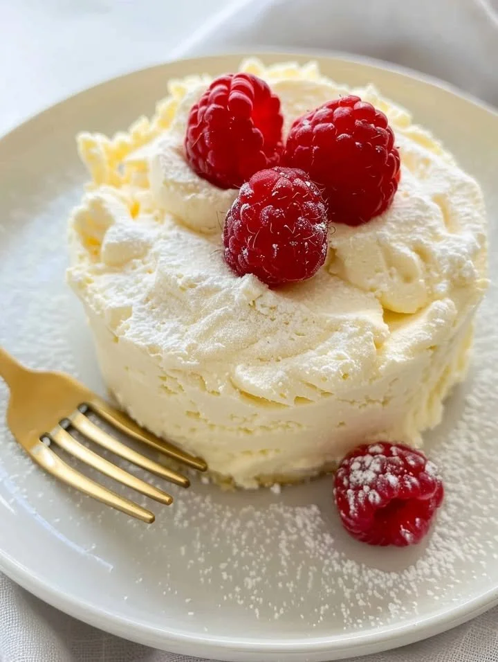 Delicious minute microwave cheesecake topped with fresh berries and whipped cream