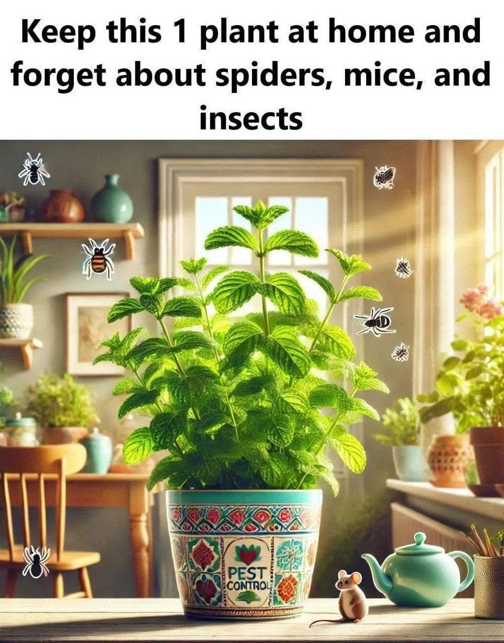 Peppermint plant in a pot, known for its natural pest deterrent properties