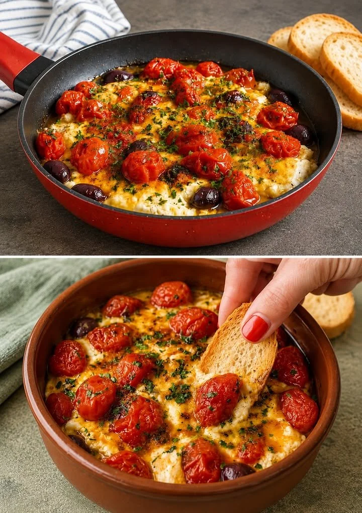 Pomodorini e feta al forno pronti per essere serviti