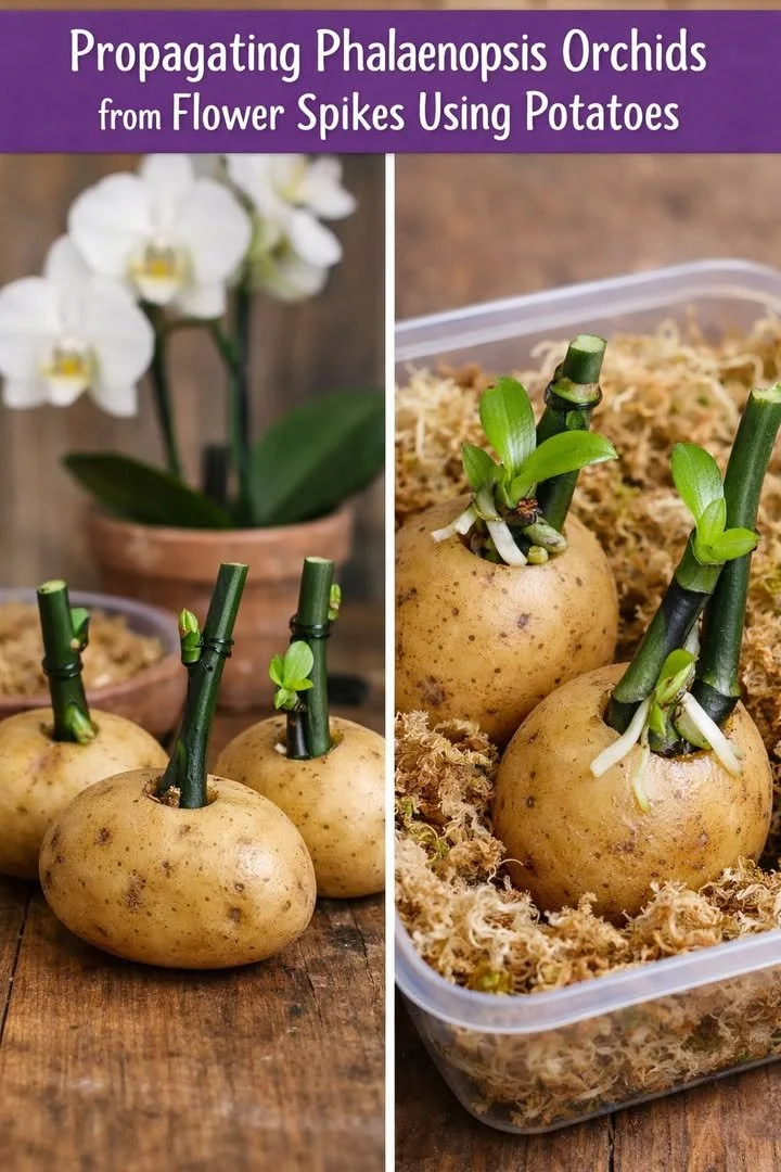 Propagating Phalaenopsis orchids with potato method for growth enhancement.