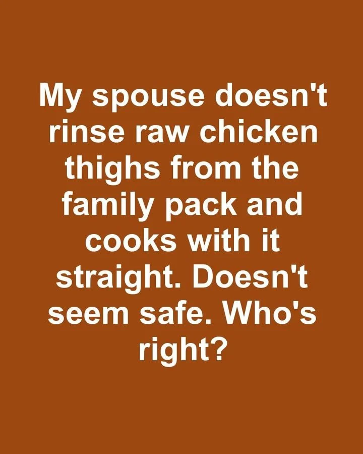 Rinsing raw chicken thighs in the kitchen before cooking