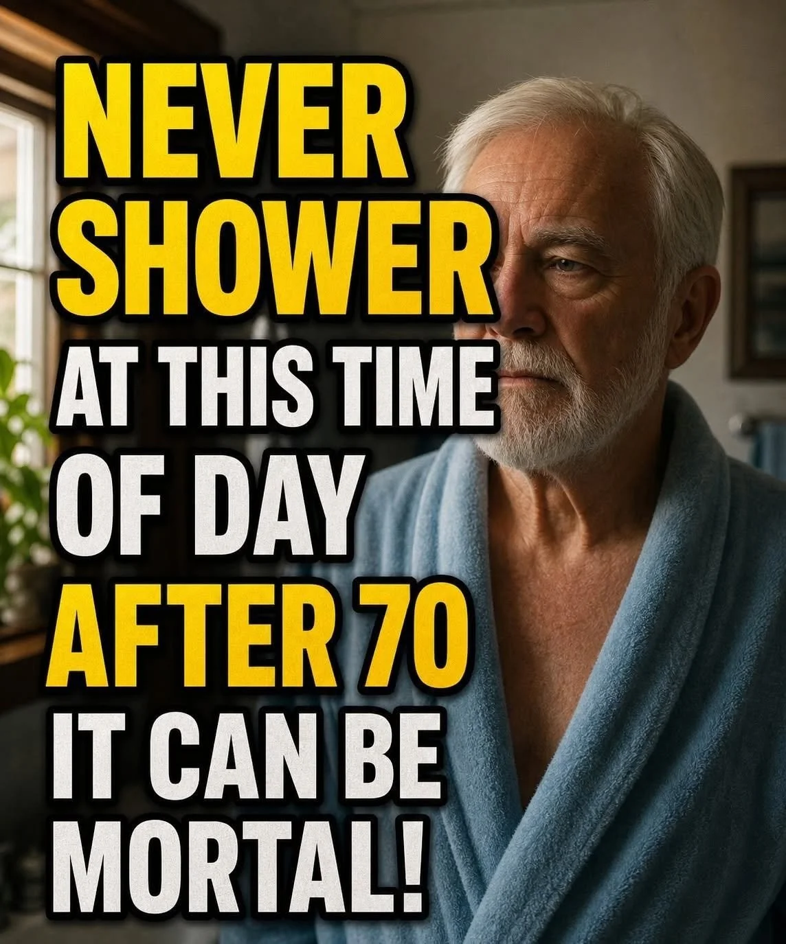 Senior man showering safely to reduce heart risks and blood pressure.