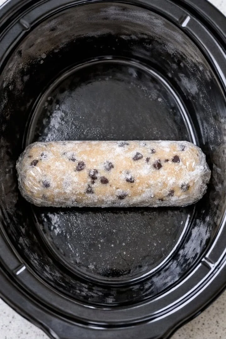 Delicious slow cooker frozen cookie dough ready to bake.