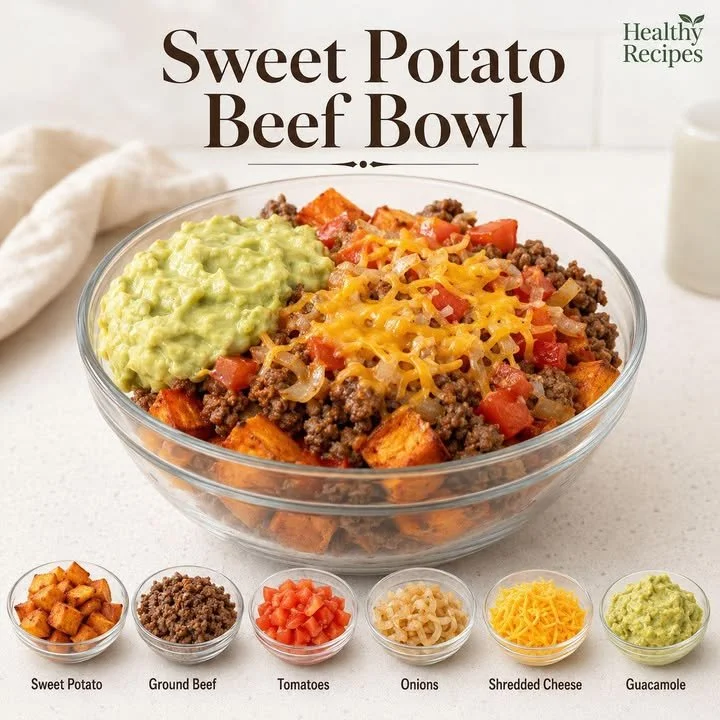 Sweet Potato Beef Bowl with tender beef and vibrant sweet potatoes