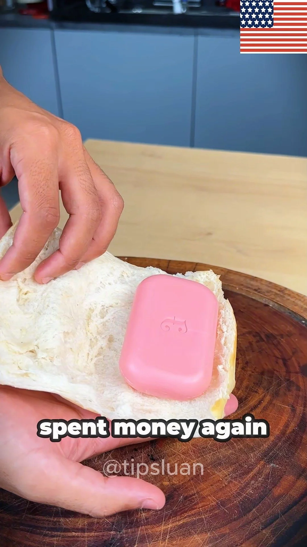 A bar of soap placed inside a loaf of bread for experimentation.