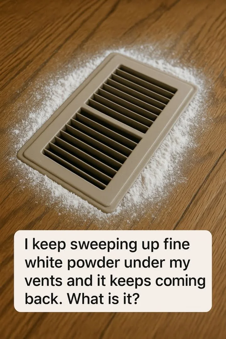 Fine white powder accumulating under vents in a home.