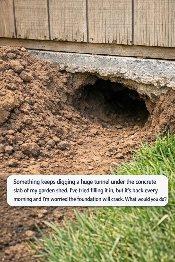 Tunnel forming beneath a garden shed slab, potential causes and solutions.