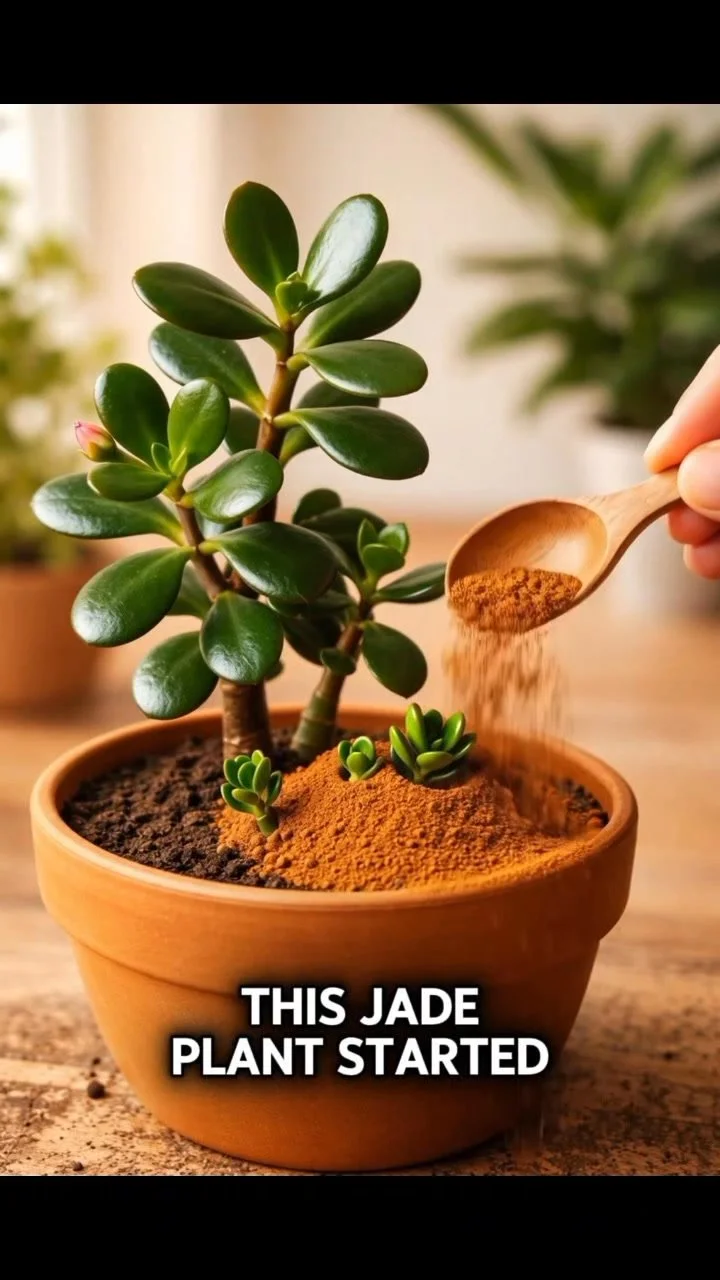 A jade plant with brown powder for enhanced growth and health.