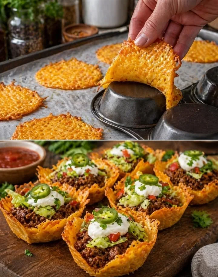 Delicious Zero Carb Taco Cups with crispy cheese and juicy beef filling