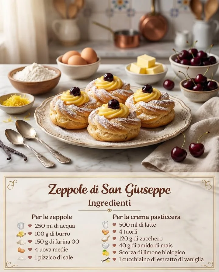 Baked St. Joseph's Day zeppole with creamy pastry cream filling