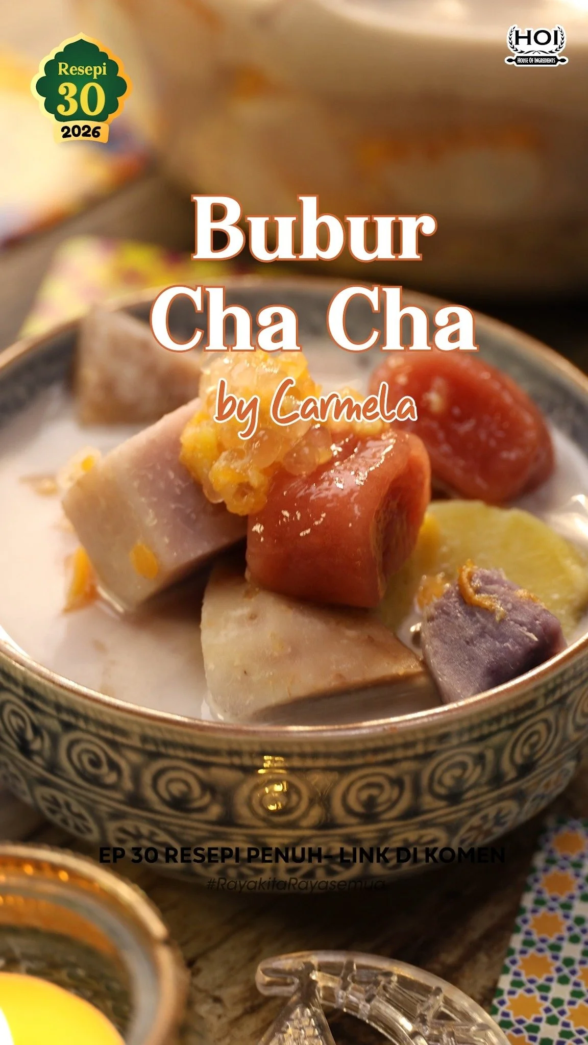 Bubur Cha Cha - a colorful dessert of coconut milk, sweet potatoes, and taro.