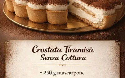 Delicious no-bake tiramisu tart topped with cocoa powder and coffee beans.