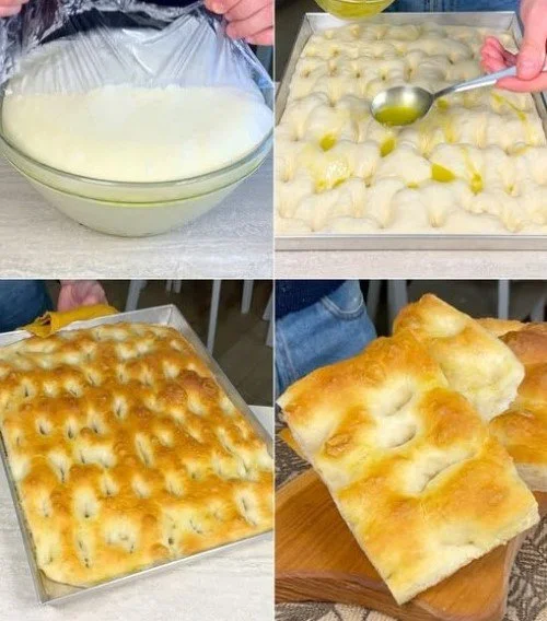 Focaccia Genovese tradizionale ligure con olio d'oliva e rosmarino