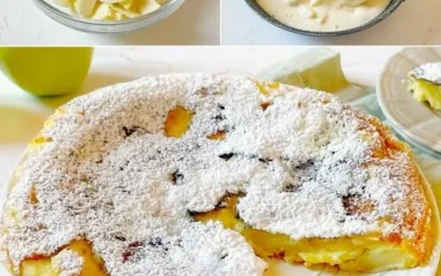 Frittata di mele appena sfornata su un piatto con fette di mela fresca