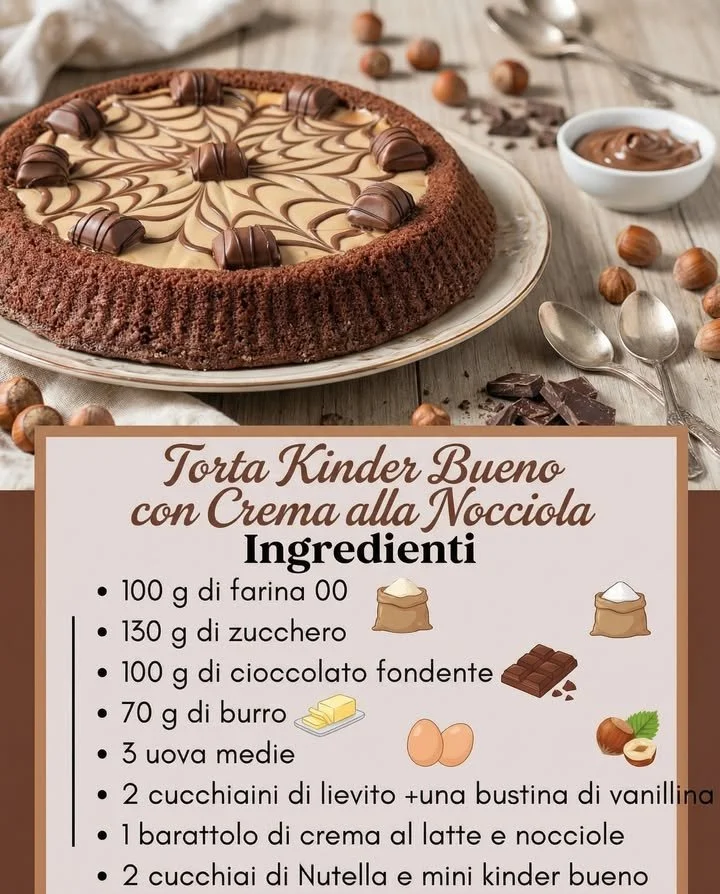 Delicious Kinder Bueno Cake topped with creamy hazelnut layers