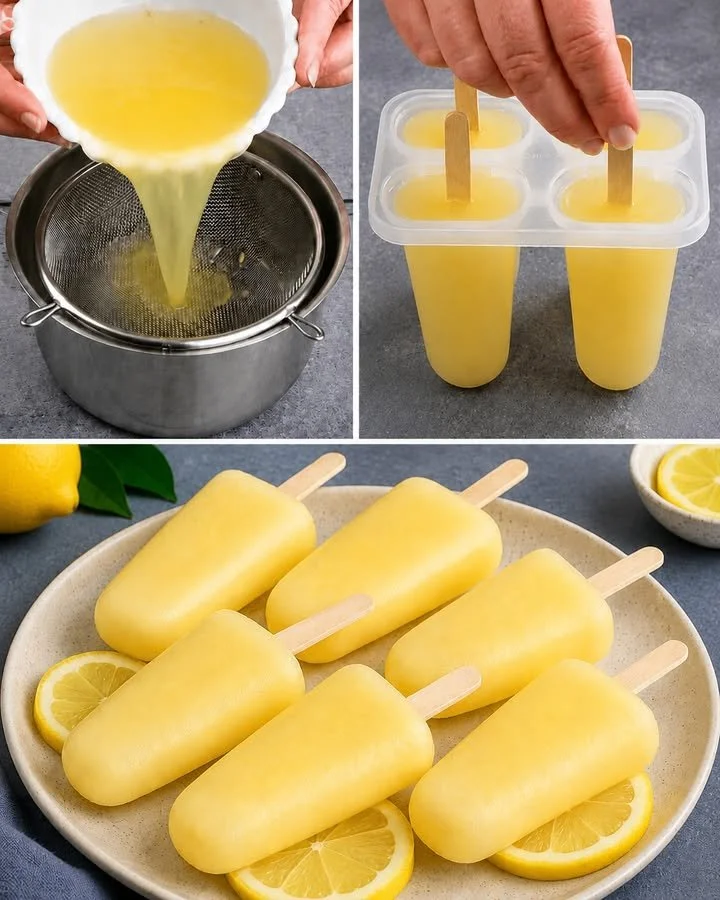 Homemade lemon popsicles on a sunny day