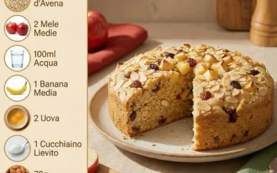 Light apple cake with oats and almonds, a healthy dessert option.