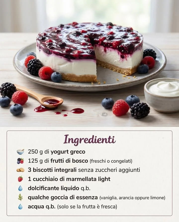Light cheesecake topped with berries and made with Greek yogurt