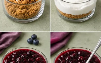 Light mini cheesecakes displayed on a platter with fresh berries