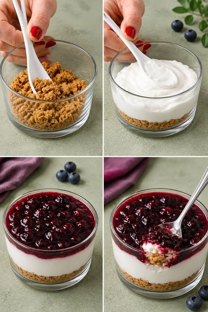 Light mini cheesecakes displayed on a platter with fresh berries