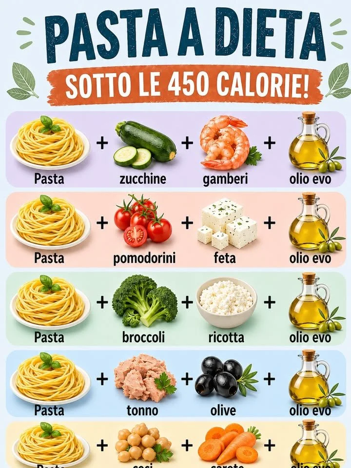Low-calorie pasta dishes with fresh ingredients and vibrant colors