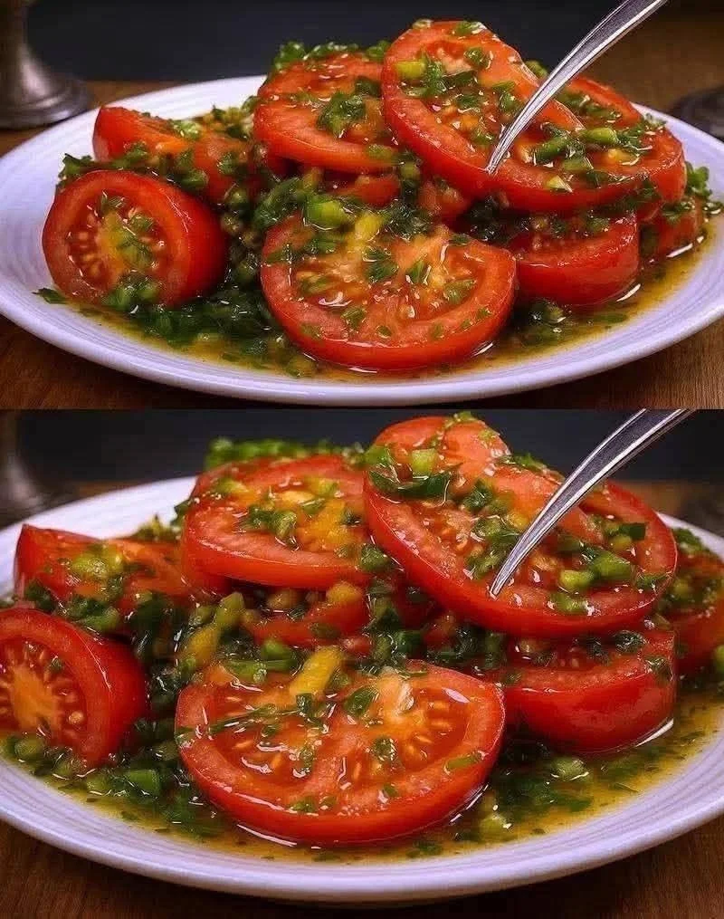 Colorful Magic Tomato Salad showcasing fresh ingredients and vibrant presentation.