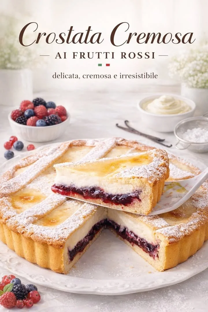 Delicious Milk Custard Tart topped with vibrant jam on a serving plate