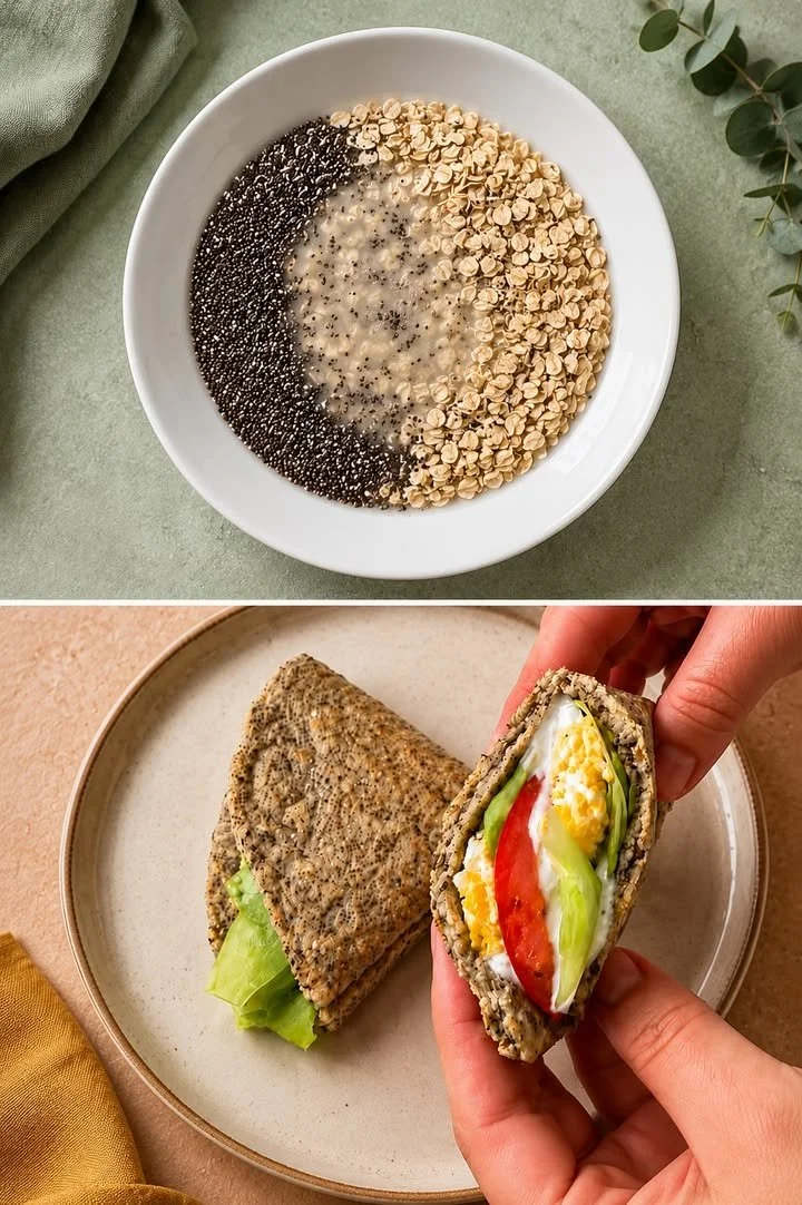 Oat and chia flatbread ready to be served, healthy and gluten-free option.