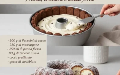 Pavesini Ring Cake with layers of creamy filling and chocolate topping.