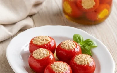 Peperoncini ripieni con crema di tonno, un piatto appetitoso e colorato