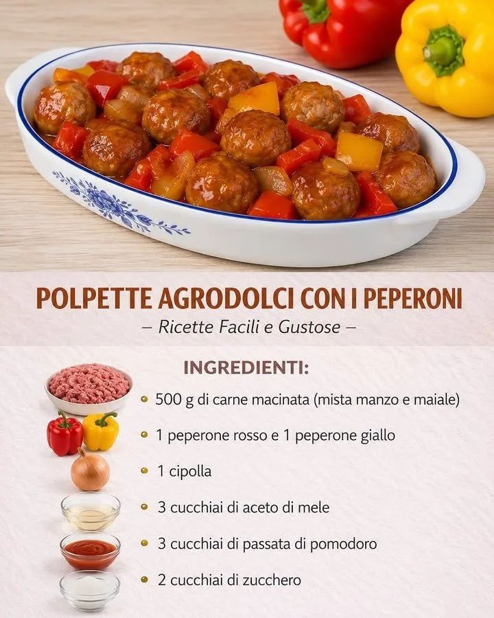 Polpette agrodolci ai peperoni pronte per essere servite