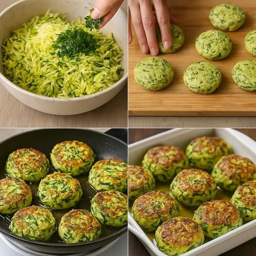 Polpette di zucchine al forno appena sfornate in un piatto