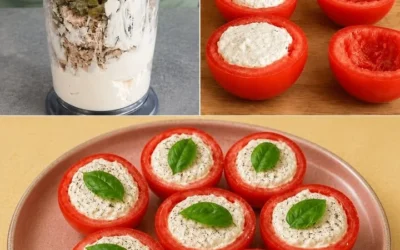 Pomodori ripieni freddi con ingredienti freschi e aromi mediterranei