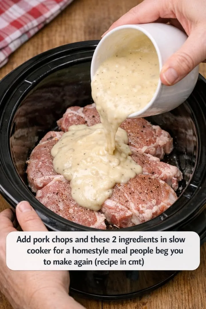 Two-ingredient slow cooker pork chops served on a plate