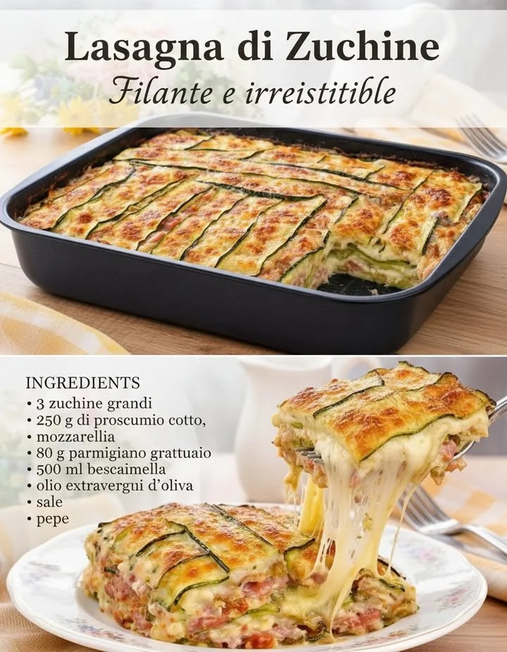 Raw White Zucchini Parmigiana dish showcasing layers of zucchini, cheese, and sauce.