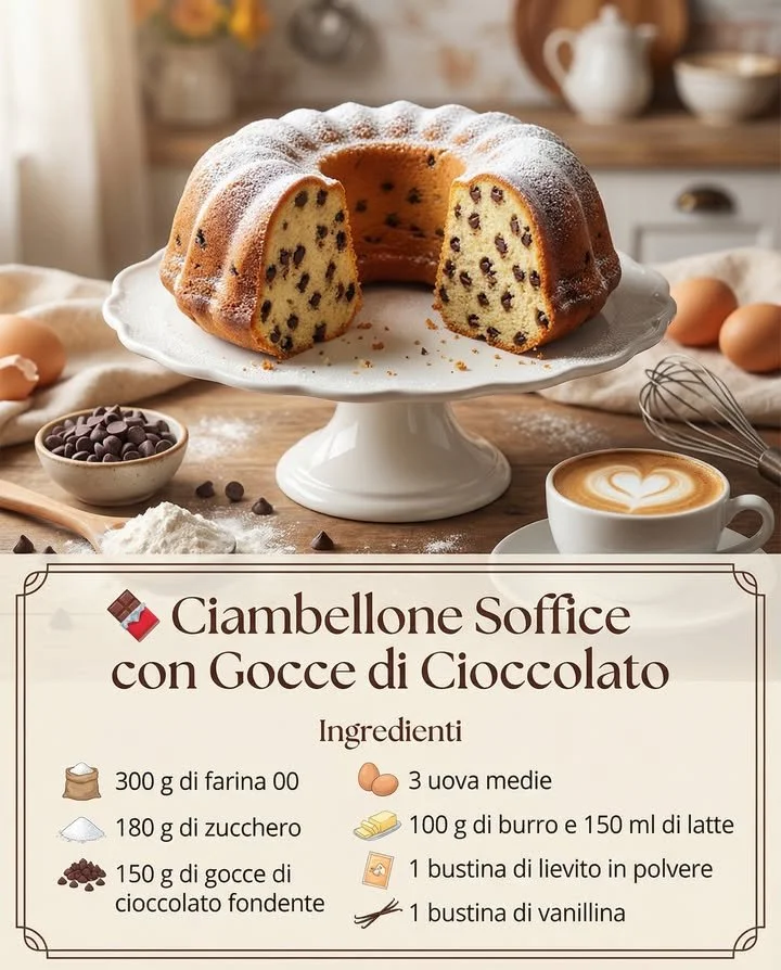 Soft Bundt Cake with Chocolate Chips served on a platter